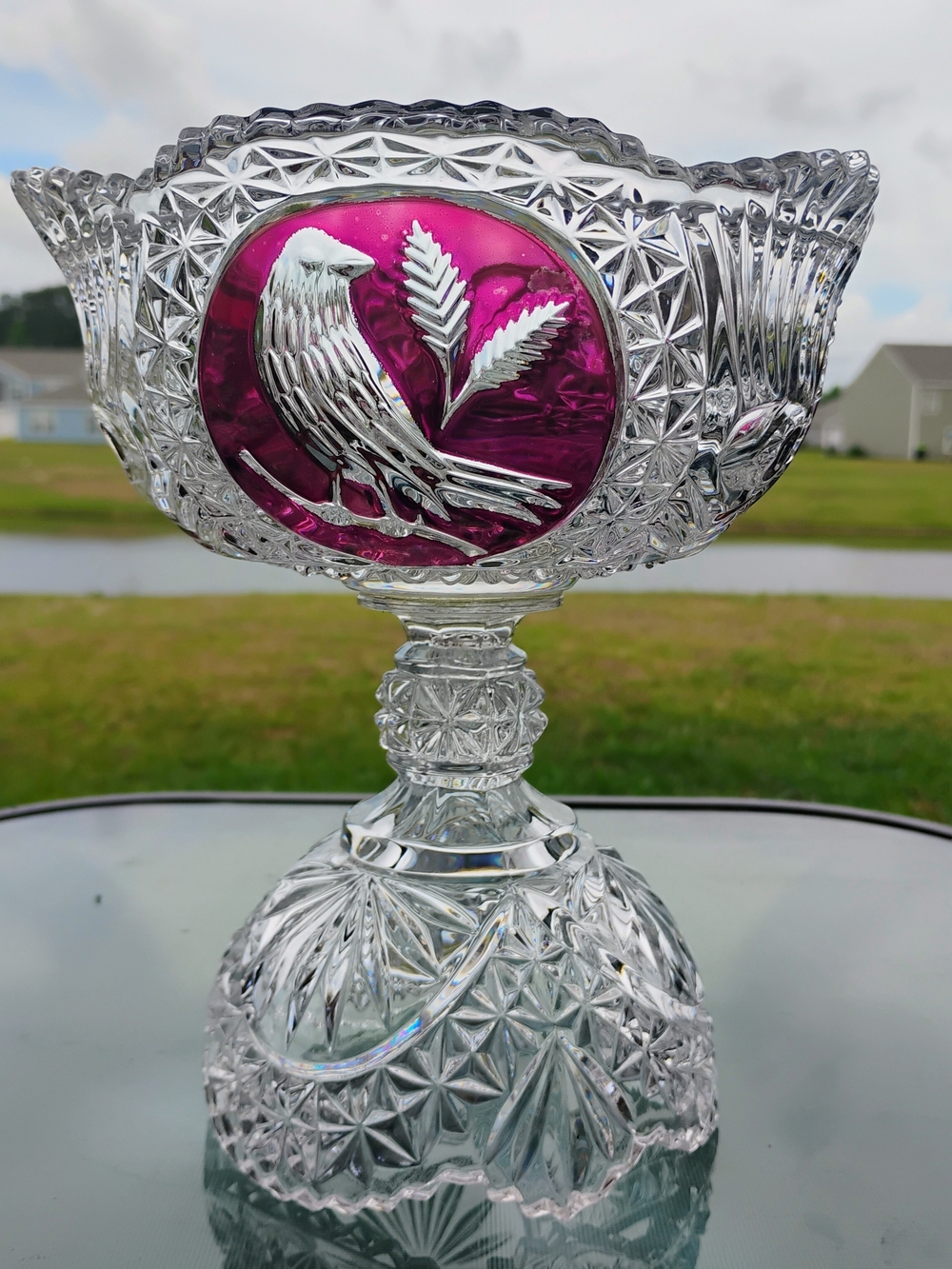 Bohemian Chrystal Candy Bowl W/ Fluted Vases